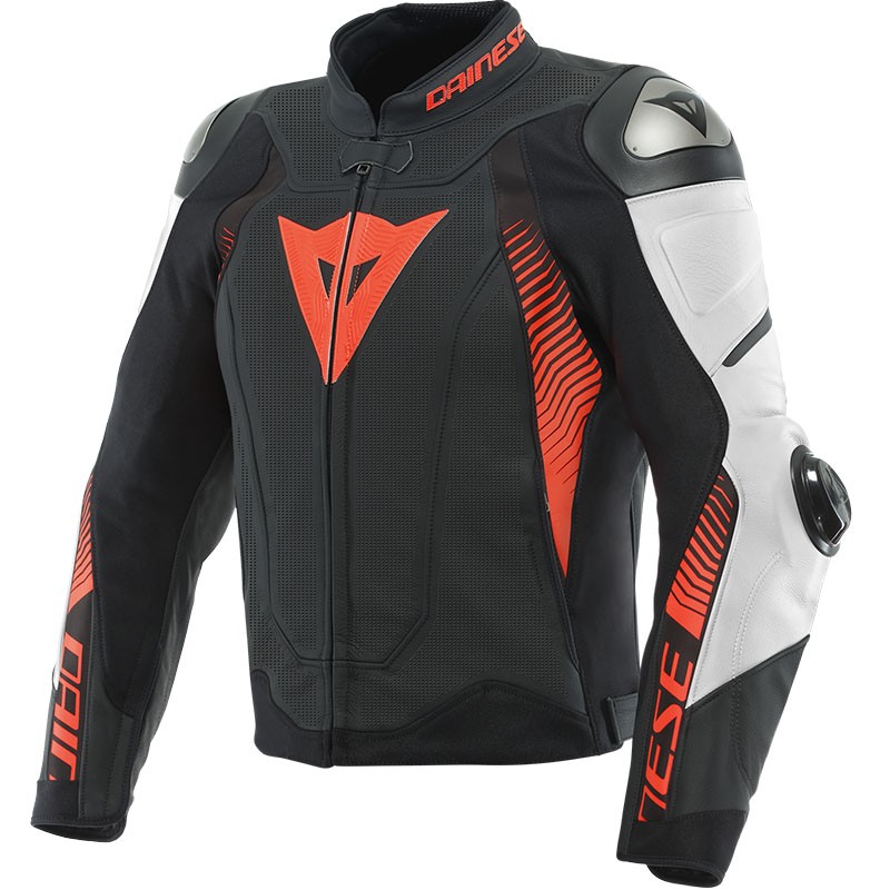 CHAQUETA DAINESE SUPER SPEED 4 PERFORADA BLACK-MATT/WHITE/FLUO-RED
