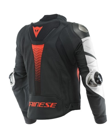 CHAQUETA DAINESE SUPER SPEED 4 PERFORADA BLACK-MATT/WHITE/FLUO-RED
