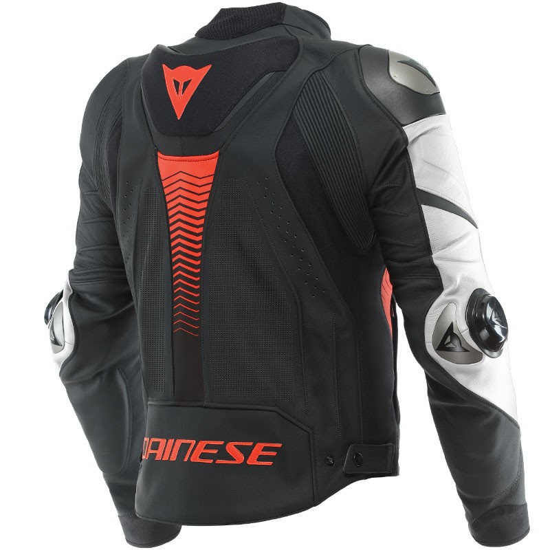 CHAQUETA DAINESE SUPER SPEED 4 PERFORADA BLACK-MATT/WHITE/FLUO-RED
